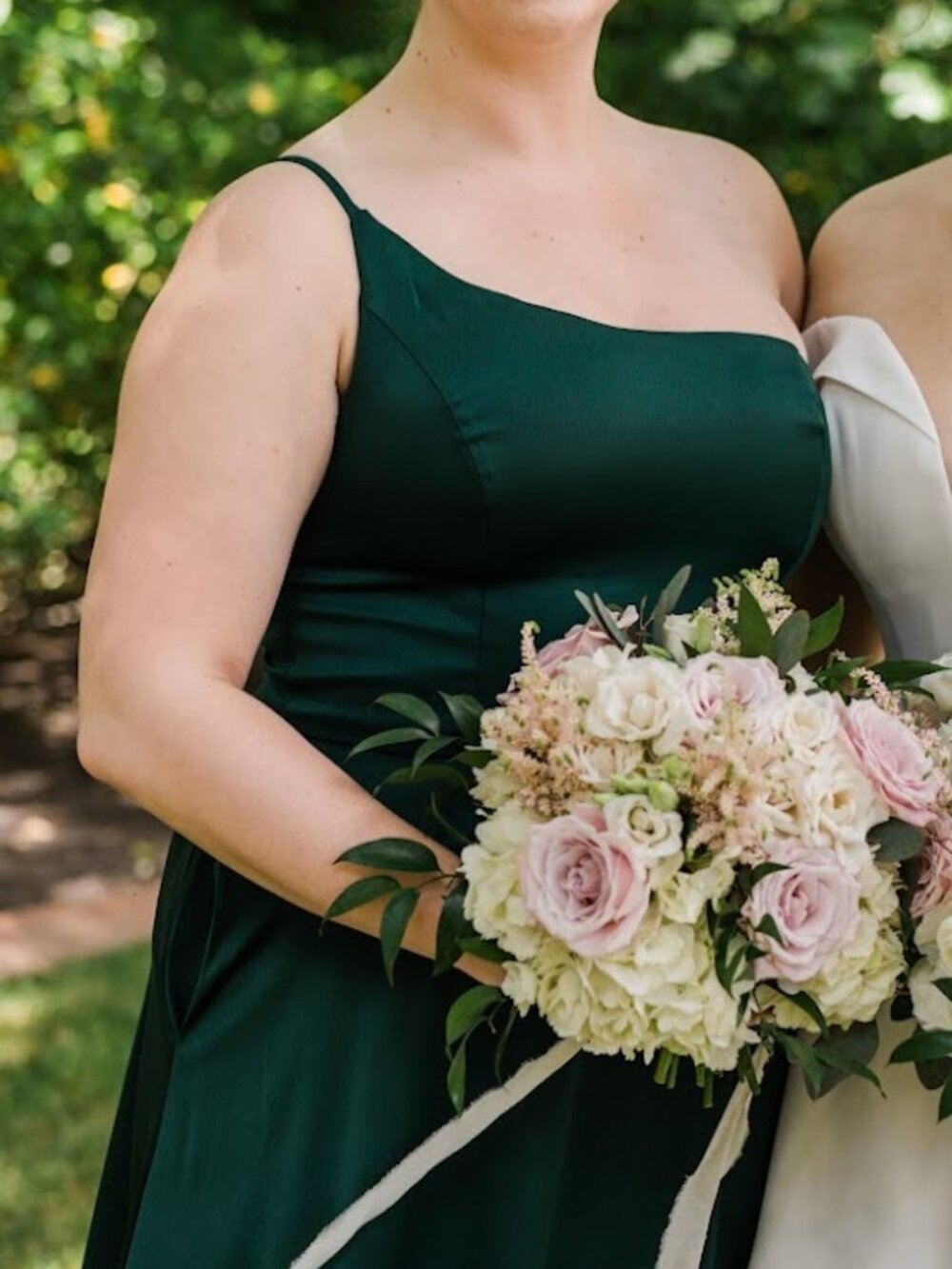 DB Studio F20099 Crepe Back Satin One-Shoulder Bridesmaid Dress in Juniper